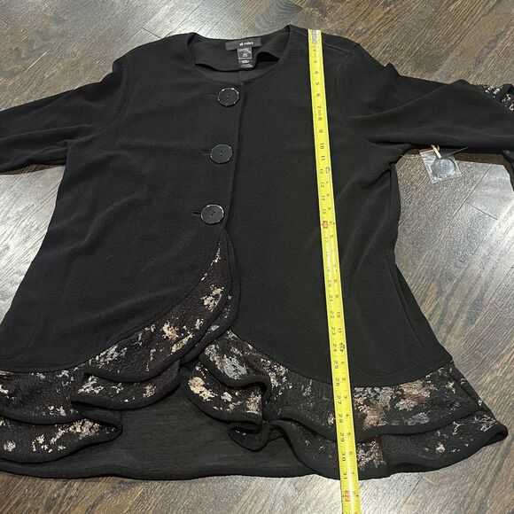Ali Miles Blouse Jacket Women’s Large Black Metallic Button Up Ruffles Witchy - Picture 10 of 11